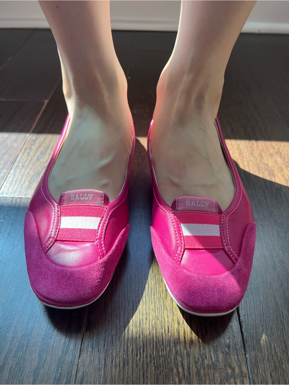 Bally Women's Bright Pink Suede & Leather Slip-On Flats